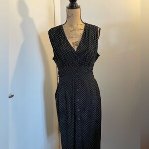 Evan Picone Black with White Polka Dots Sleeveless Midi Dress